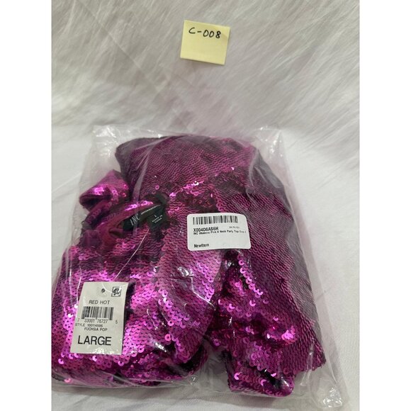 I-N-C Women's Sequin Ruffle Blouse Top V Neck Cap Sleeves Pink Size Large - Picture 4 of 4